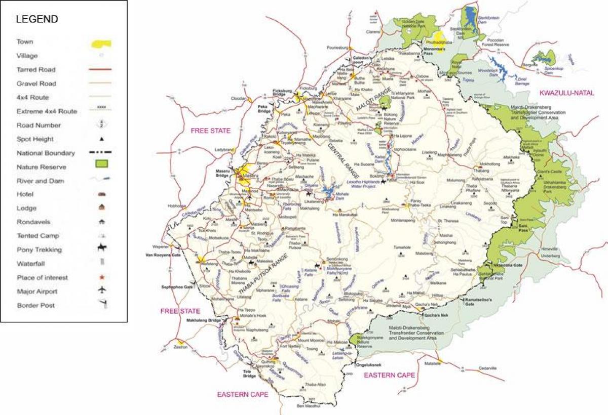 Лесото замын газрын зураг нь